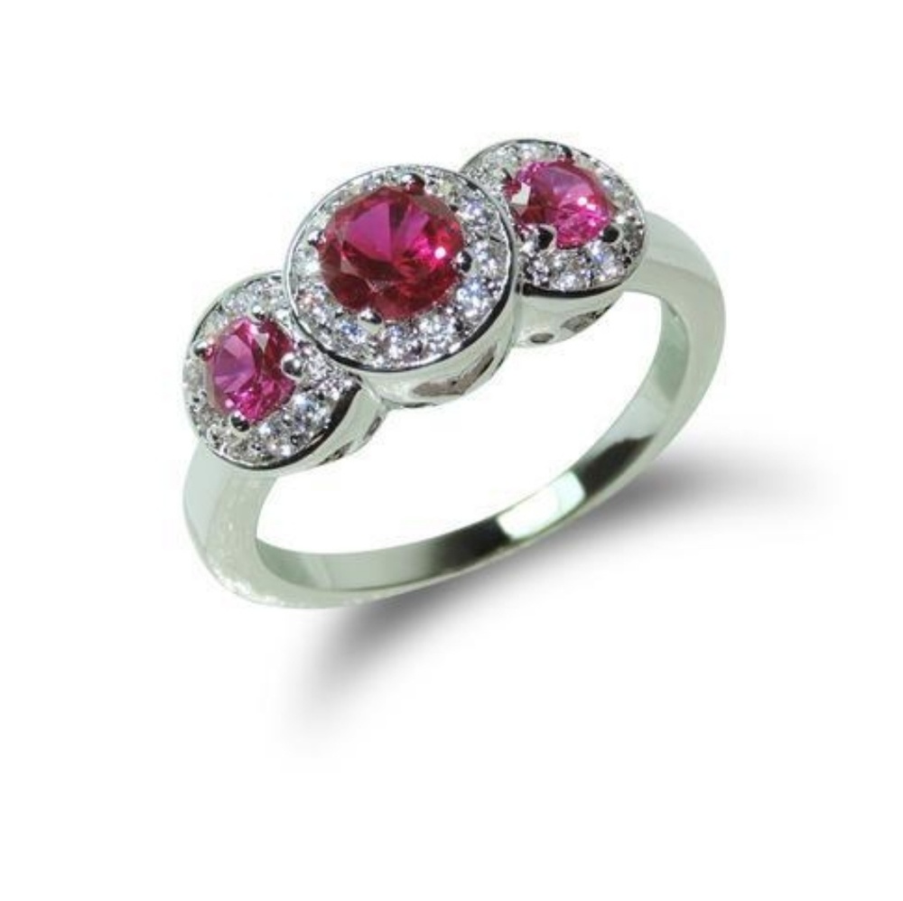 925 Silver Triple CZ Ruby Ring